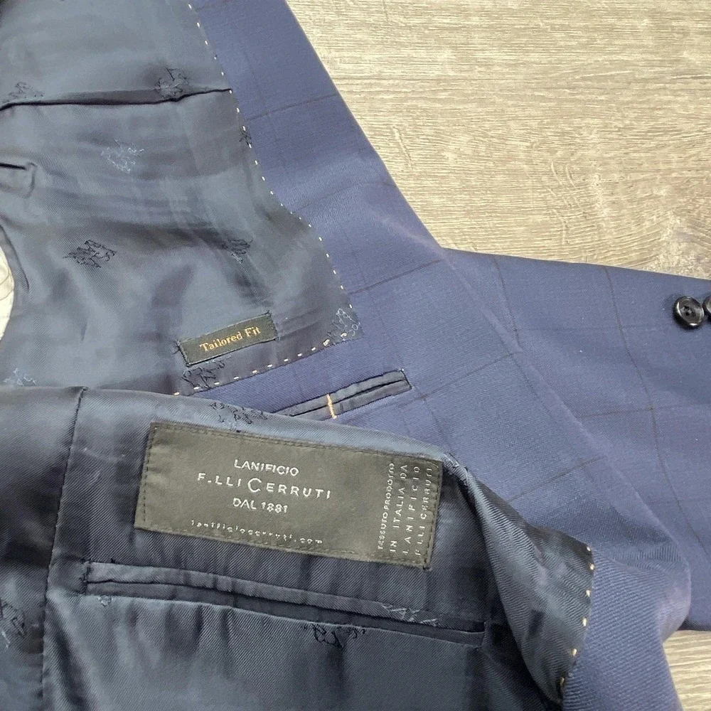 Jos A Bank Suit Jacket 41R Mens Blue‎ Check Wool Reserve Cerruti Tailored Fit